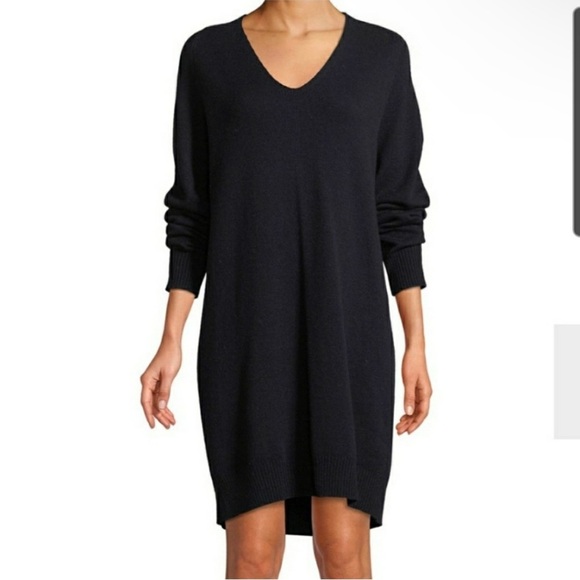 Vince Wool and Cashmere Black Oversized Lightweight V Neck Sweater Dress - Picture 3 of 10